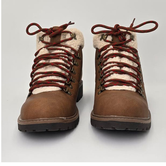 Sun + Stone Glenn Brown Faux Leather Sherpa Trim Memory Foam Boots Mens 10.5M - Picture 4 of 10